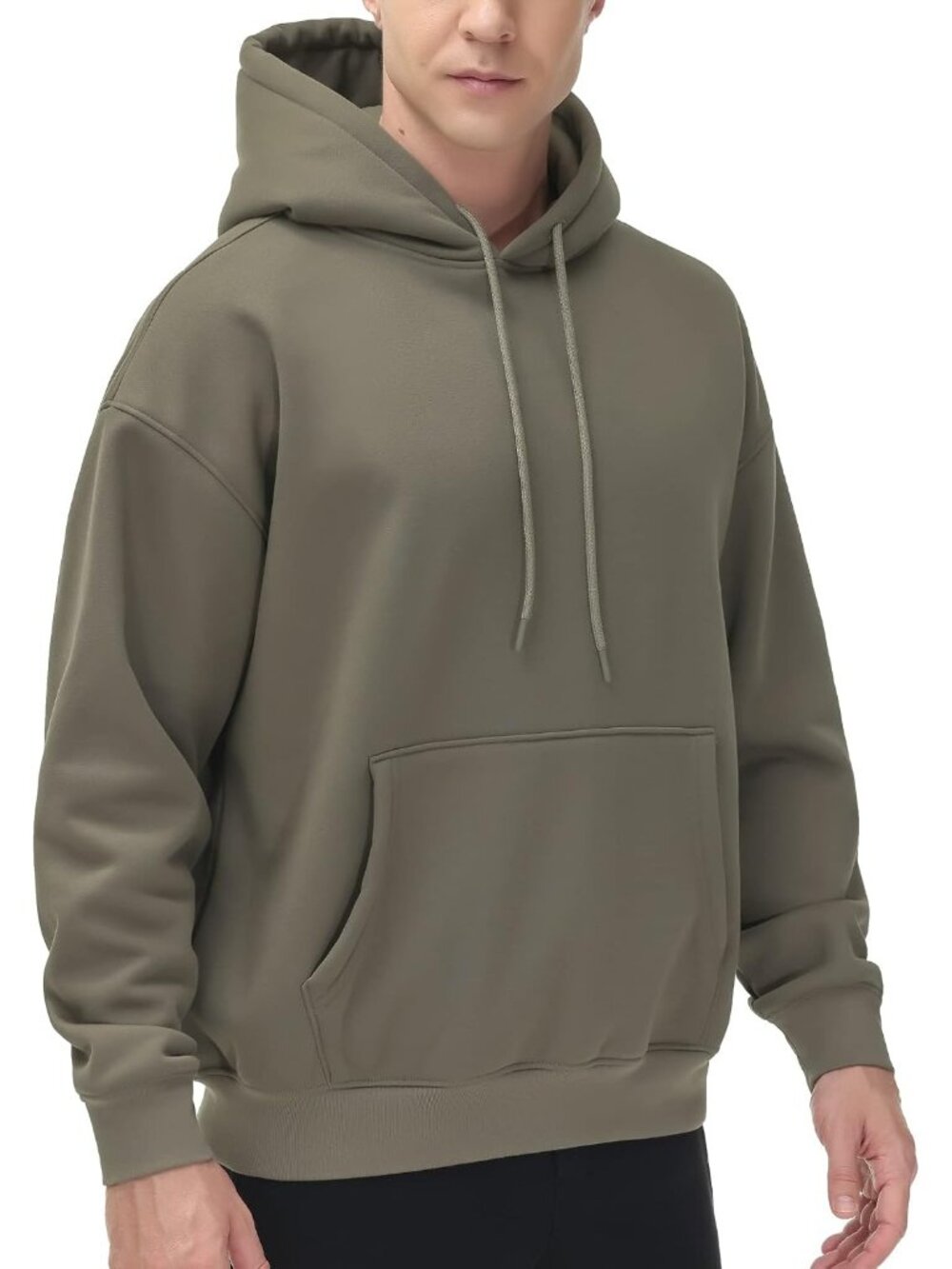 Men's Grey Fleece Lining Pullover Loose Fit Drawstring Hooded Sweatshirts